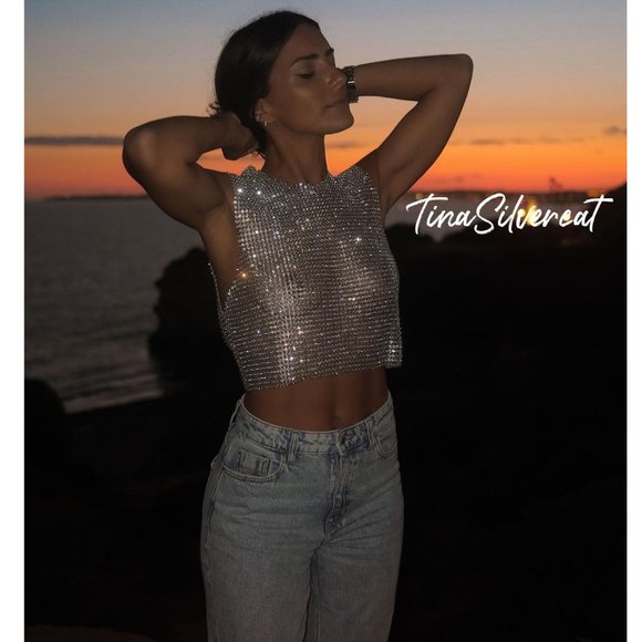 BLOGGER'S FAVE! Zara Open Back Rhinestone Top NWT - Picture 7 of 17